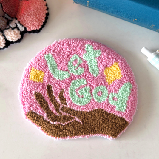 let go, let God mug rug - pink cactus (handmade)