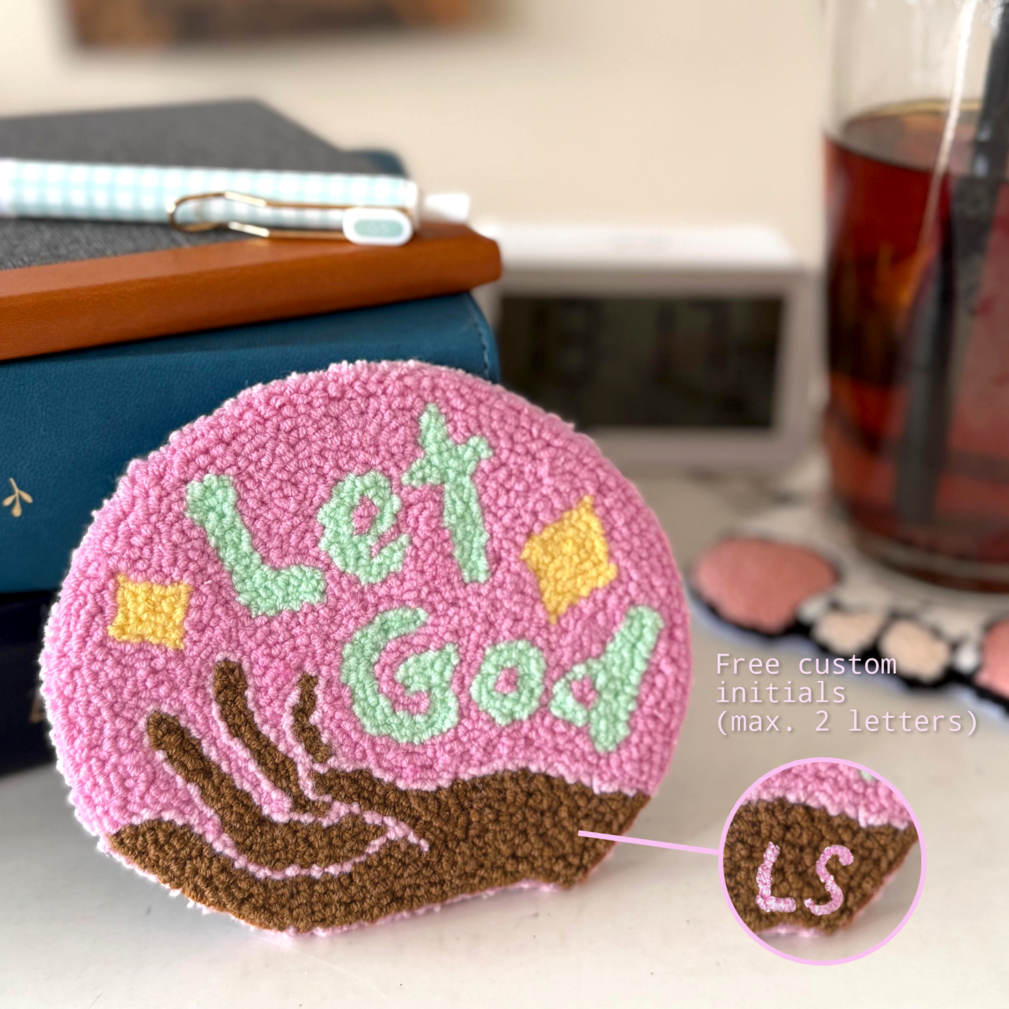 let go, let God mug rug - pink cactus (handmade)