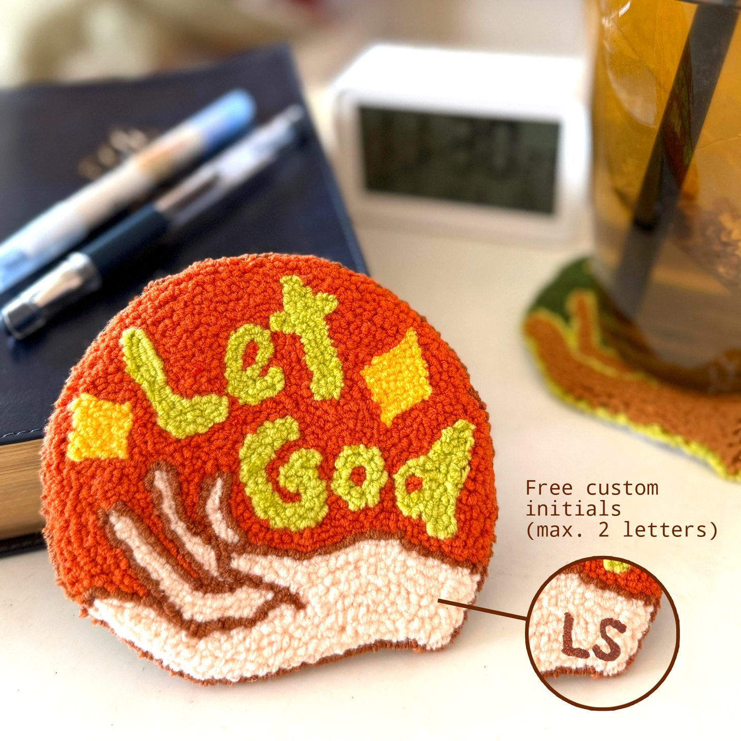 let go, let God mug rug - citrus (handmade)