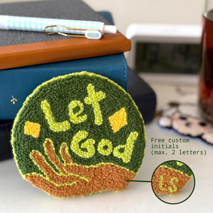 let go, let God mug rug - cypress (handmade)